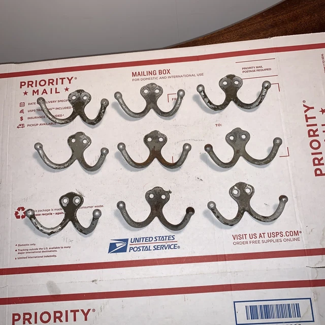 9 Vintage Cast Iron Double Wardrobe Coat Hooks Industrial
