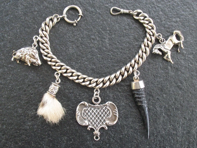 Charivari Silber 835 Taschenuhrkette Uhrkette mit 5 Anhängern massiv und edel
