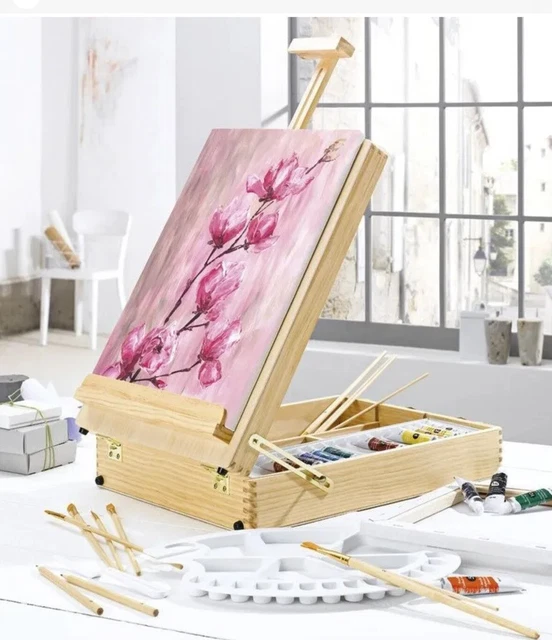 CRELANDO STURDY TABLETOP BOX ARTISTS EASEL with Carry Case 51 Piece Set