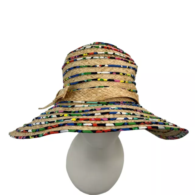 Kate Spade New York Straw Hat Wide Brimmed Multi Color Beach Vacation OS RARE