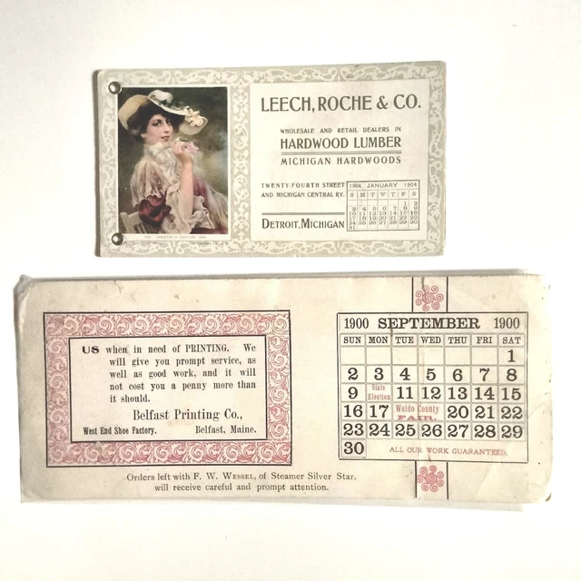 1900 And 1904 Calendars One Has Ink Blotters Michigan History Pieces