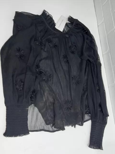 Nwt - French Connection Black Ruffle Long Sleeve Blouse Xs $118