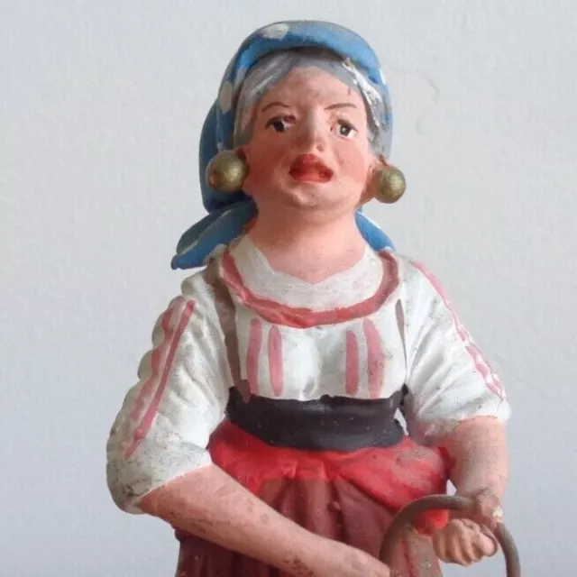 Santon Napolitain ménagère au marché estampillé De Francesco Nicola Vintage