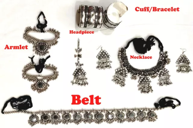 Tribal Belly Dance Metal Jewelry Choker Earring Head Piece Armlet Bracelet Belt