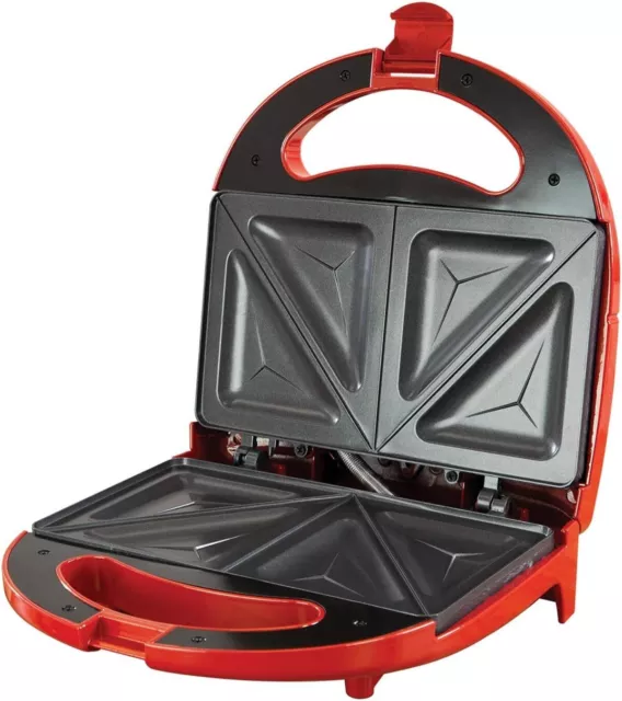 Sandwich Maker Red, 750W Non-Stick with Cool Touch Handle