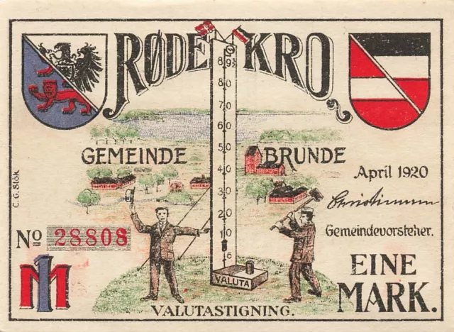 1 Mark x Notgeld BRUNDE-ROTHENKRUG Gemeinde Rodekro DNS Dänemark  1922