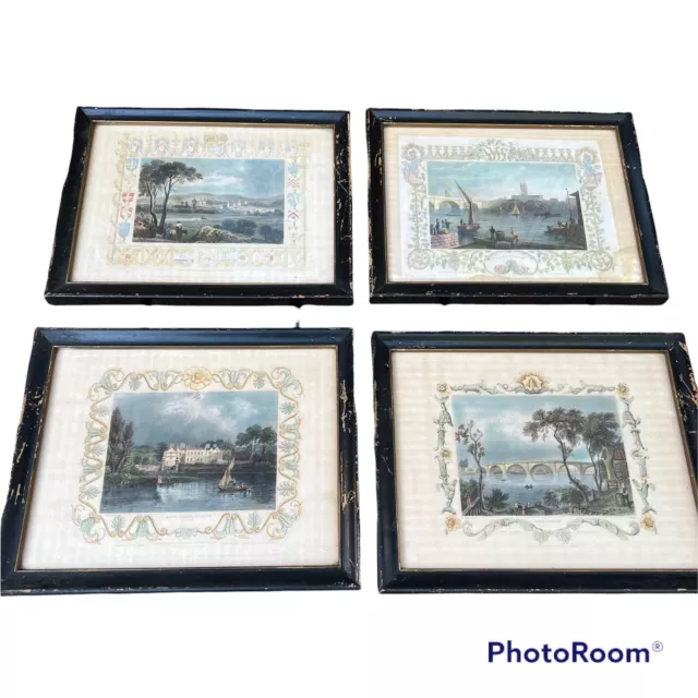 Antique Framed Tombleson & Co. Hand Colored Engraving Prints Set of 4