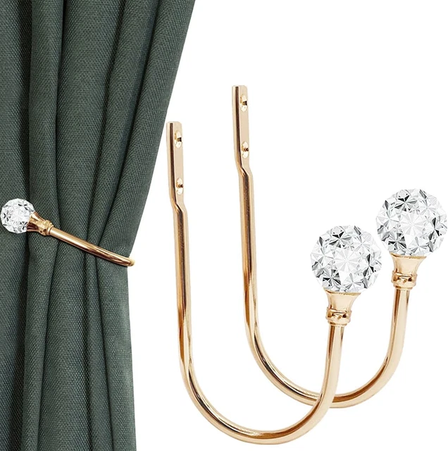 Curtain Holdbacks, Crystal Curtain Tieback Hooks Gold Metal Decorative Drapery C
