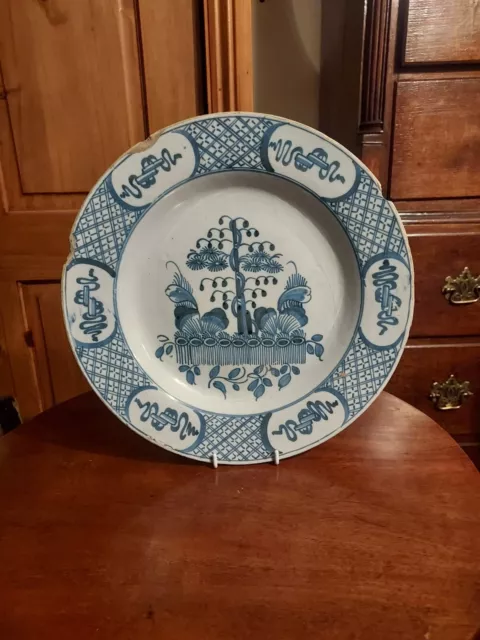 Antique Blue & White Delft large charger, flowers/floral, 18th Century