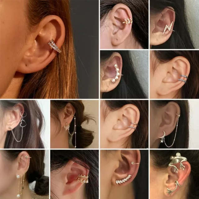 Fashion Crystal Clip Ear Cuff Stud Women's Men Punk Wrap Cartilage Earring Gifts 2