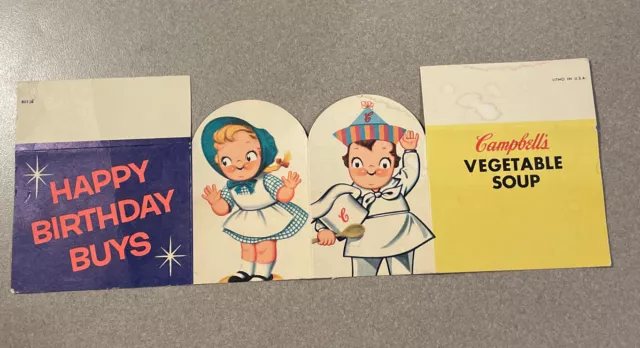 1950’s Campbell's Soup Vegetable Soup Happy Birthday Card Vintage Foldable