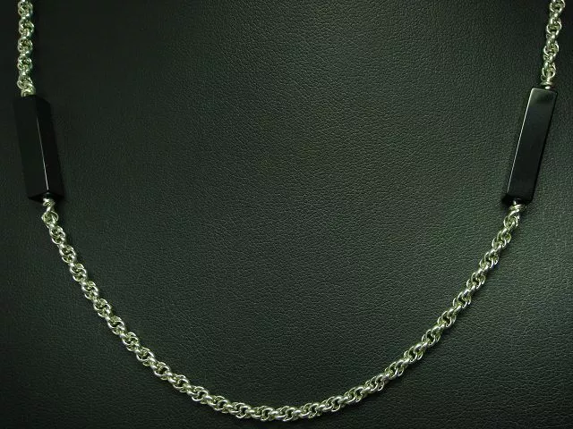 925 Collar Plata Esterlina con Onix Guarnición/Collar/Plata Auténtica / 94,0cm