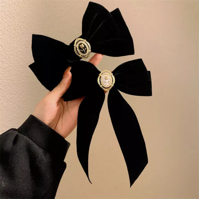 New Black Velvet Bow Hair Pins Elegant Fabric Alloy Roses Hair Clips For Wome Sp