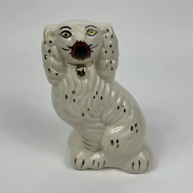 Vtg Staffordshire Mantle King Spaniel Dog White Gold Ceramic Porcelain Figure 7"