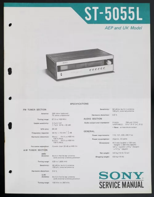 Original SONY ST-5055L FM/AM Stereo Tuner Service-Manual/Diagram/Parts List o132