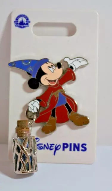 DISNEY PARK SORCERER MICKEY MOUSE PIN w VIAL DANGLER FANTASIA  NEW