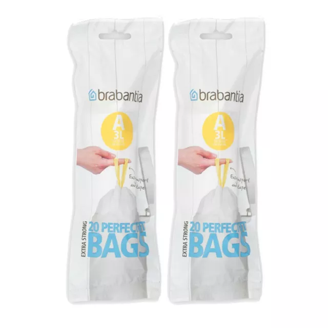 40x Brabantia 3 Litre–Code A PerfectFit Tie Handle Bin Bags-Brabantia 3L Bins