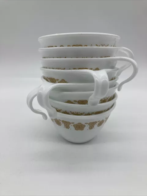 Vintage Golden Butterfly Corelle Corning Ware Tea Cups with ? Handles Set Of 8