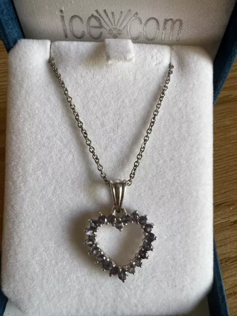 Sterling Silver Open Heart Tanzanite Pendant Necklace Vintage Ice.com Original 3