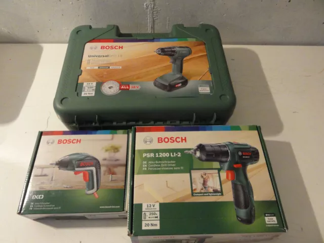 Lot outils Bosch neufs perceuse psr 1200 li-2 universal drill 18v tournevis ixo