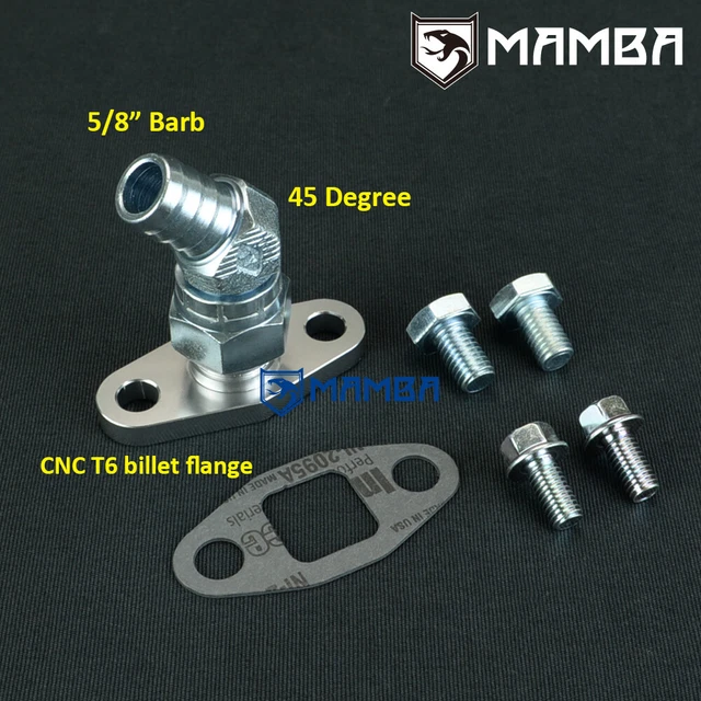 45 Deg 5/8" Barb Turbo Oil Return Flange Kit Garrett GT3788R GT4088R GT4094R