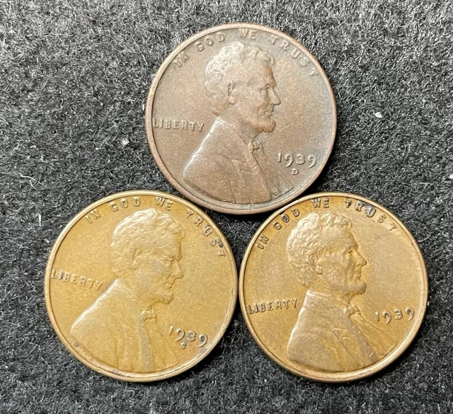 1939 P D S Lincoln Wheat Pennies- Free Shipping #1