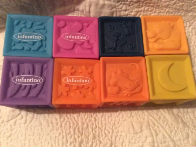 Infantino Colorful Soft Rubber Squeeze Stack Blocks Numbers Lot Of 8