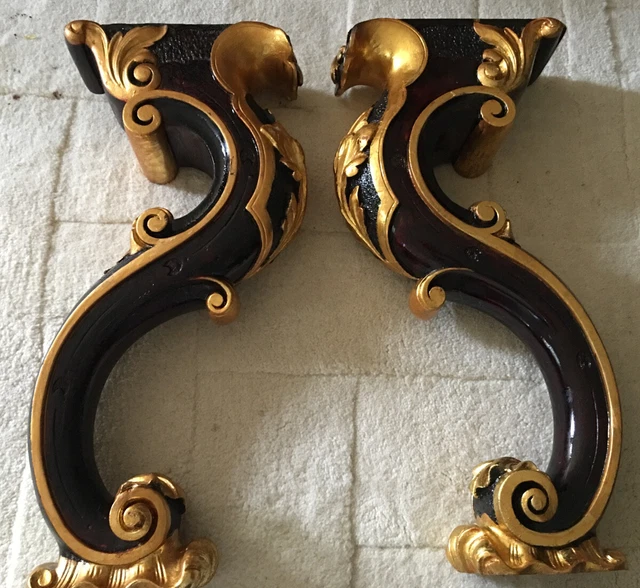 PAIR ~ 19th C Antique French Carved wood Gilt Post Corbel Leg Pedestal ~ PAIR 3
