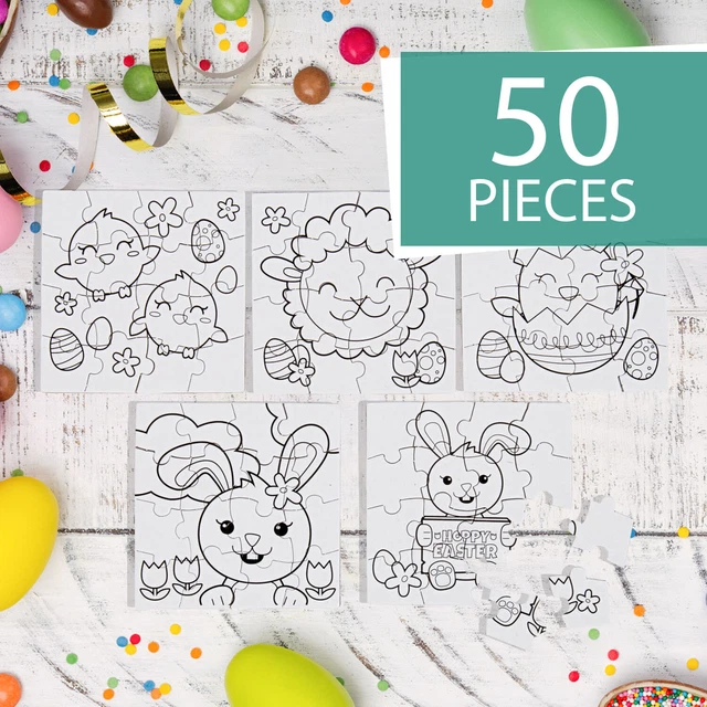 Color Your Own Mini Easter Puzzles, DIY Craft Kits, 4" x 4", 50 Pieces