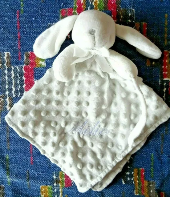 4Pa/ Doudou Plat King Bear Lapin Blanc Gris Boule Gaufre  ' Lire" Kom Neuf