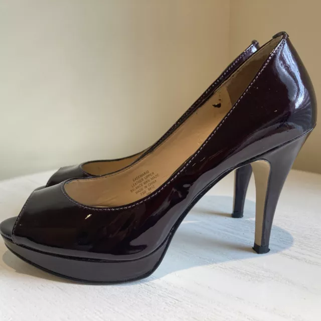 Womens Enzo Angiolini Wine Patent Leather High Heel Peep Toe Platform Pumps 5M
