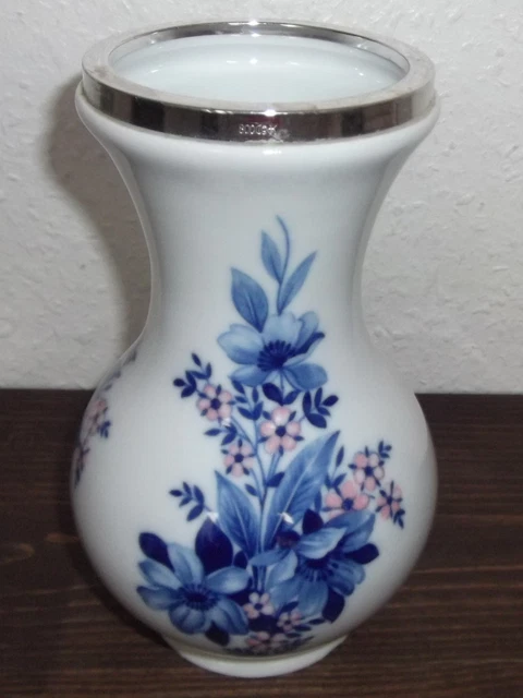 Decorativo Jarrón de Porcelana Con 800er Borde de Plata #7356
