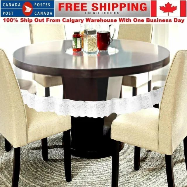 Waterproof 6 Seater Round Dining Table Cover Transparent with White Borderdinner