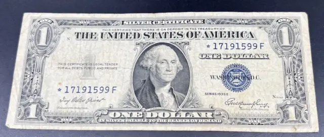 1935 E $1 * Star US Silver Certificate Note Bill Good G / VG circ Blue Seal