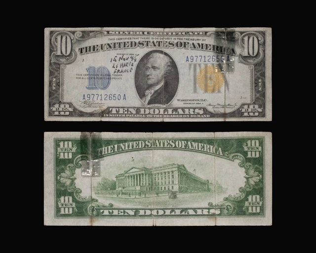 1934-A $10 North Africa "Short Snorter" Yellow Seal Fr 2309 Emergency Issue