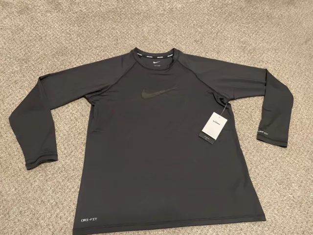 NWT! Nike Swim XL Dri-Fit UPF 40+ Long Sleeve Shirt NESA421-001 Black Women $56