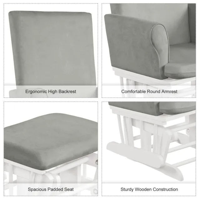 Nursing Glider Footstool Reclining Maternity Chair Wooden Rocking Furniture Grey 3