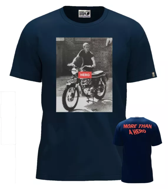 Tee shirt Steve Mc Queen moto Hero Seven bleu marine Off The Bricks navy