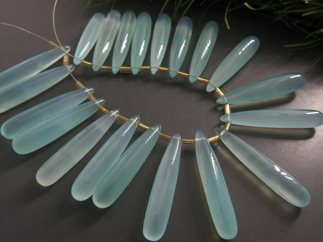35 mm longue paire de gouttes allongées à facettes calcédoine bleu aqua 1...