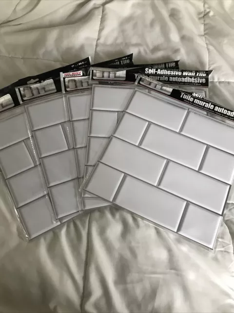 LOT de 5 feuilles de matériel auto-adhésif carrelage mural blanc, 12x12 pouces. NEUF