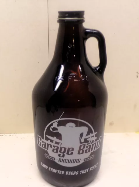 GARAGE BAND Brewing Co.( hand crafted beer )Growler 64 oz Empty Brown Beer Jug