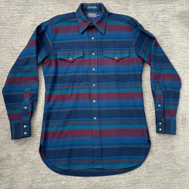 Pendleton Shirt Mens Medium Long Blue Blanket Stripe High Grade Western Wear