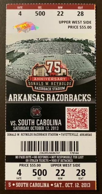 Arkansas Razorbacks 10/12/2013 NCAA football ticket stub vs South Carolina