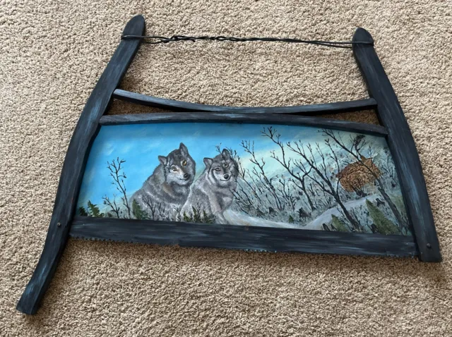 CROSS CUT WOOD BUCK  BOW SAW Hand Painted Art Wolves! VINTAGE ANTIQUE Decorative