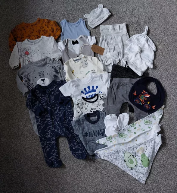 NEWBORN Baby BOYS clothes BUNDLE,sleepsuits , vests,Joggers,tops ,hats,bibs,etc