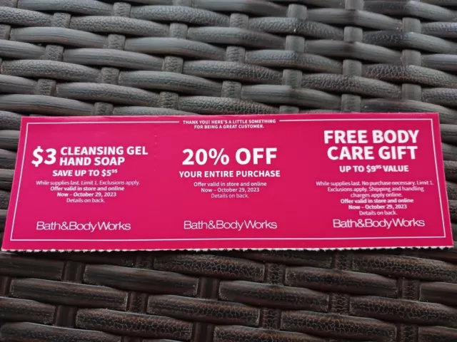 SET 3 Bath&Body Works Coupons ALL EXP October 29, 2023 