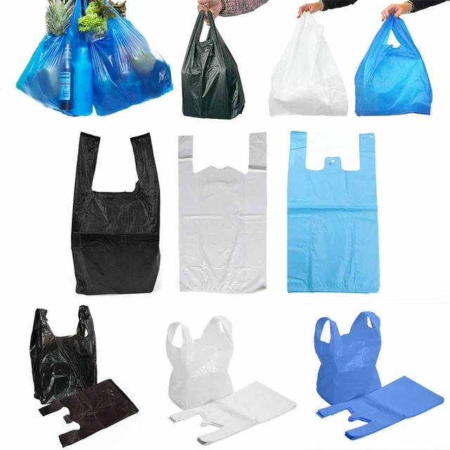 Plastic Vest Carrier Bags Blue White Black Supermarkets Stalls Shop All Sizes