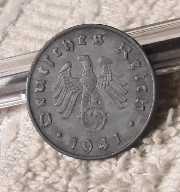 Vintage 1941 D, WW2 German 10 Reichspfennig , Dark WWII Era Circulated Coin