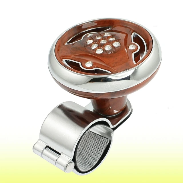 Rhinestone Detail Silver Tone Brown Car Steering Wheel Knob
