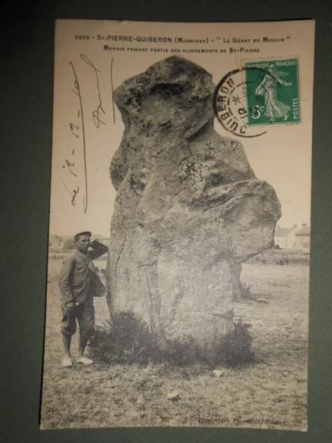 cpa carte postale ancienne menhir le géant du moulin saint pierre de Quiberon